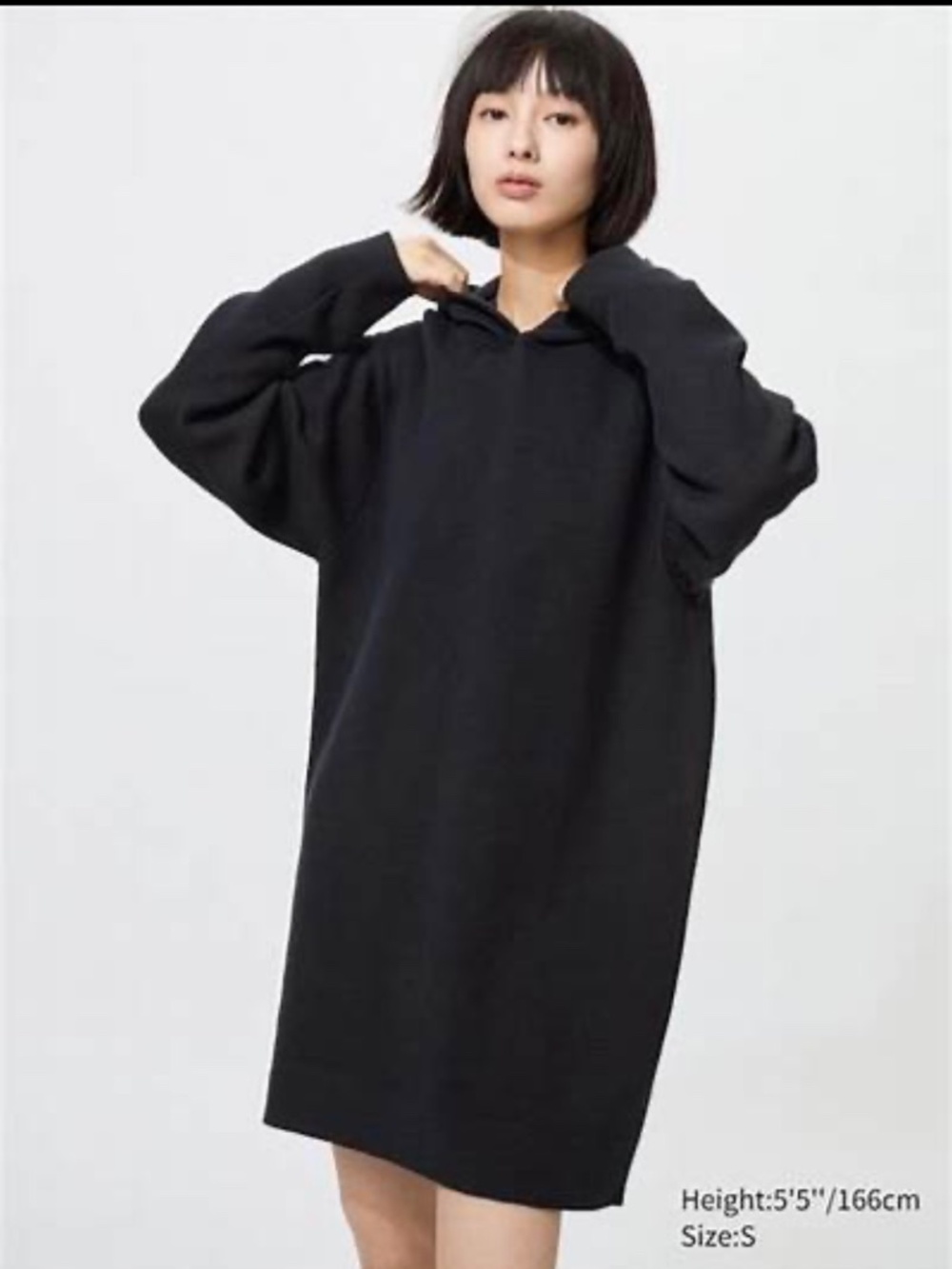 NWT Uniqlo Black Smooth Cotton Knit Hoodie Dress